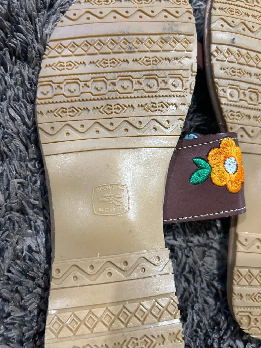 Brown Floral Embroidered Slide Sandals for Women